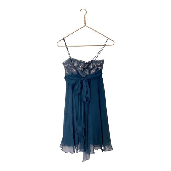 Y2K Fairy Core 100% Silk Forever 21 Teal Blue Tiered Dress S - Picture 1 of 4